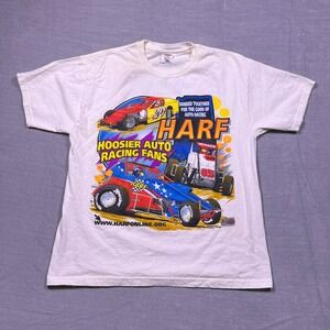 VTG HARF Hoosier Auto Racing Fans T Shirt Mens Large White Graphic Tee 2005
